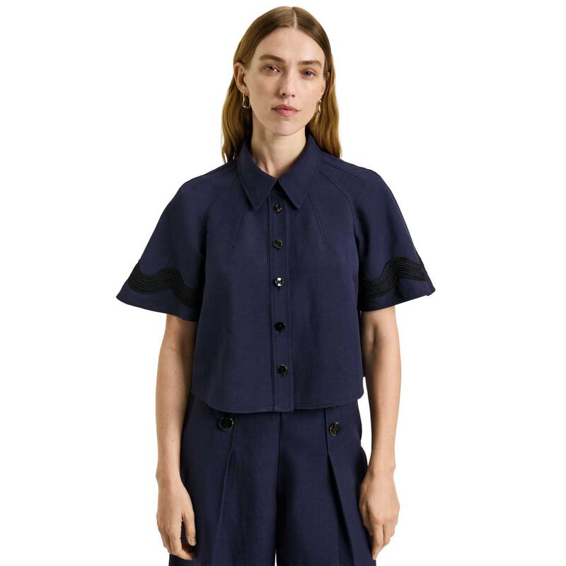 Veronika Maine Viscose Linen Twill Shirt With Lace image number 4